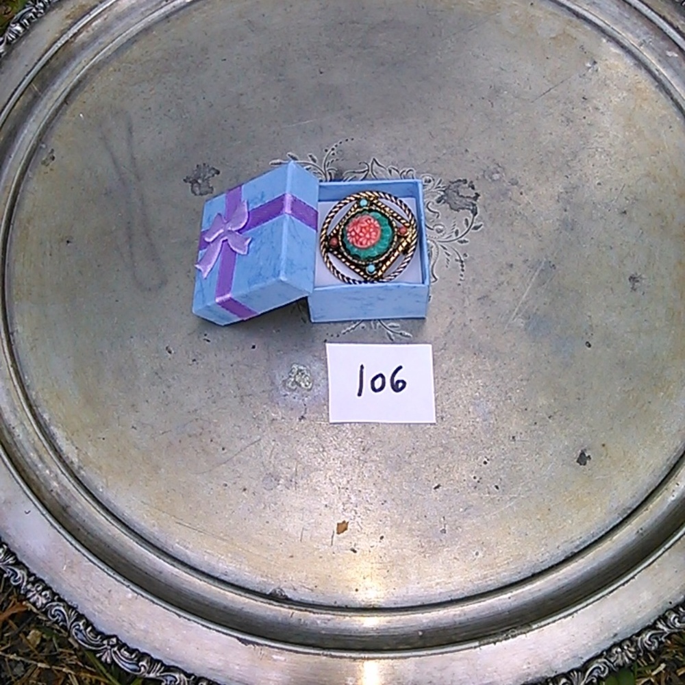 vintage antique green and pink color pin